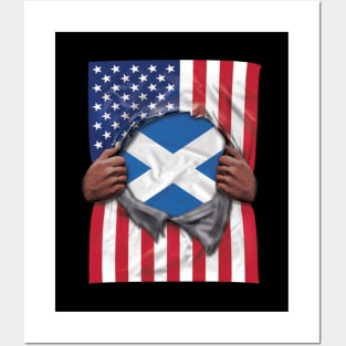 Scotland Flag American Flag Ripped - Gift for Scottish From Scotland Posters and Art